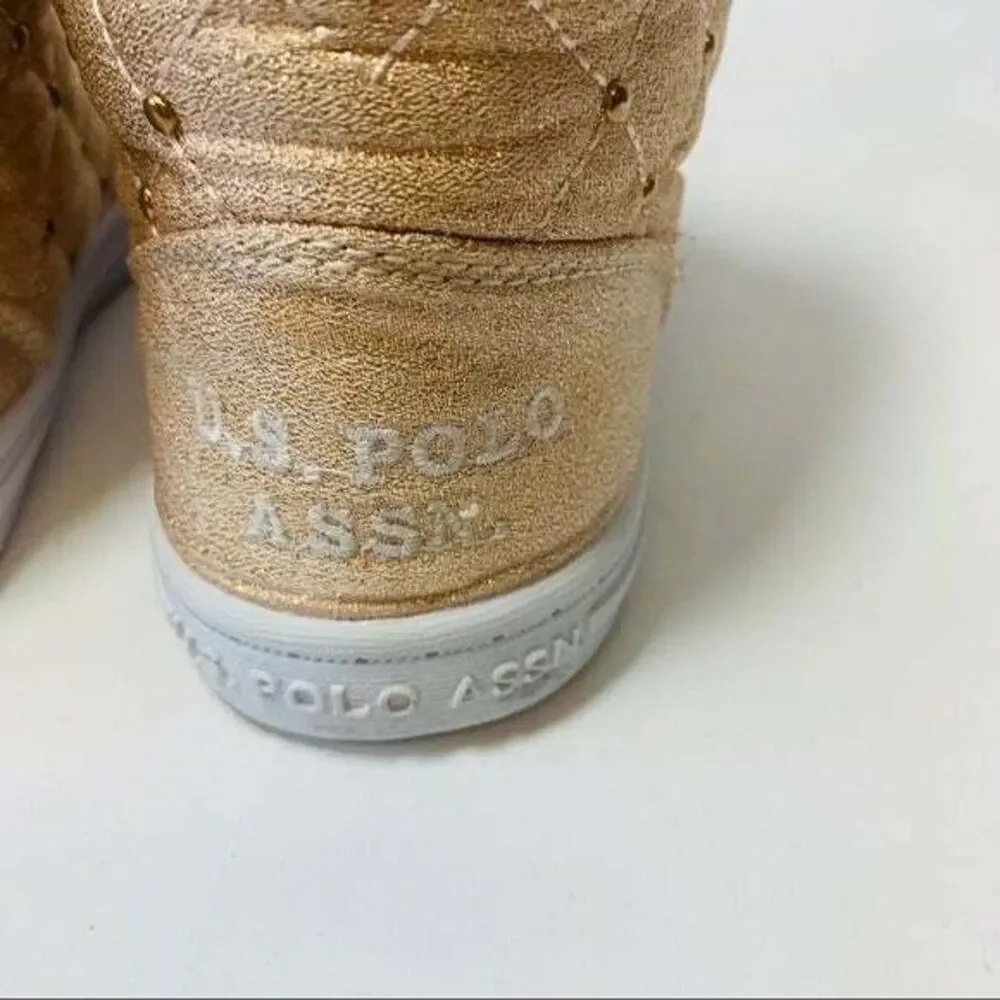 Polo Ralph Lauren Metallic Rose Gold High Top Sneakers Youth 4Y Pink Glitter